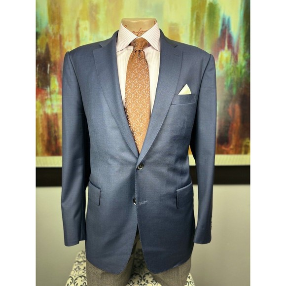 44R Mens Custom Tailored Scabal Super 140’s Blue Blazer - Suit Jacket Sport Coat - Picture 4 of 13